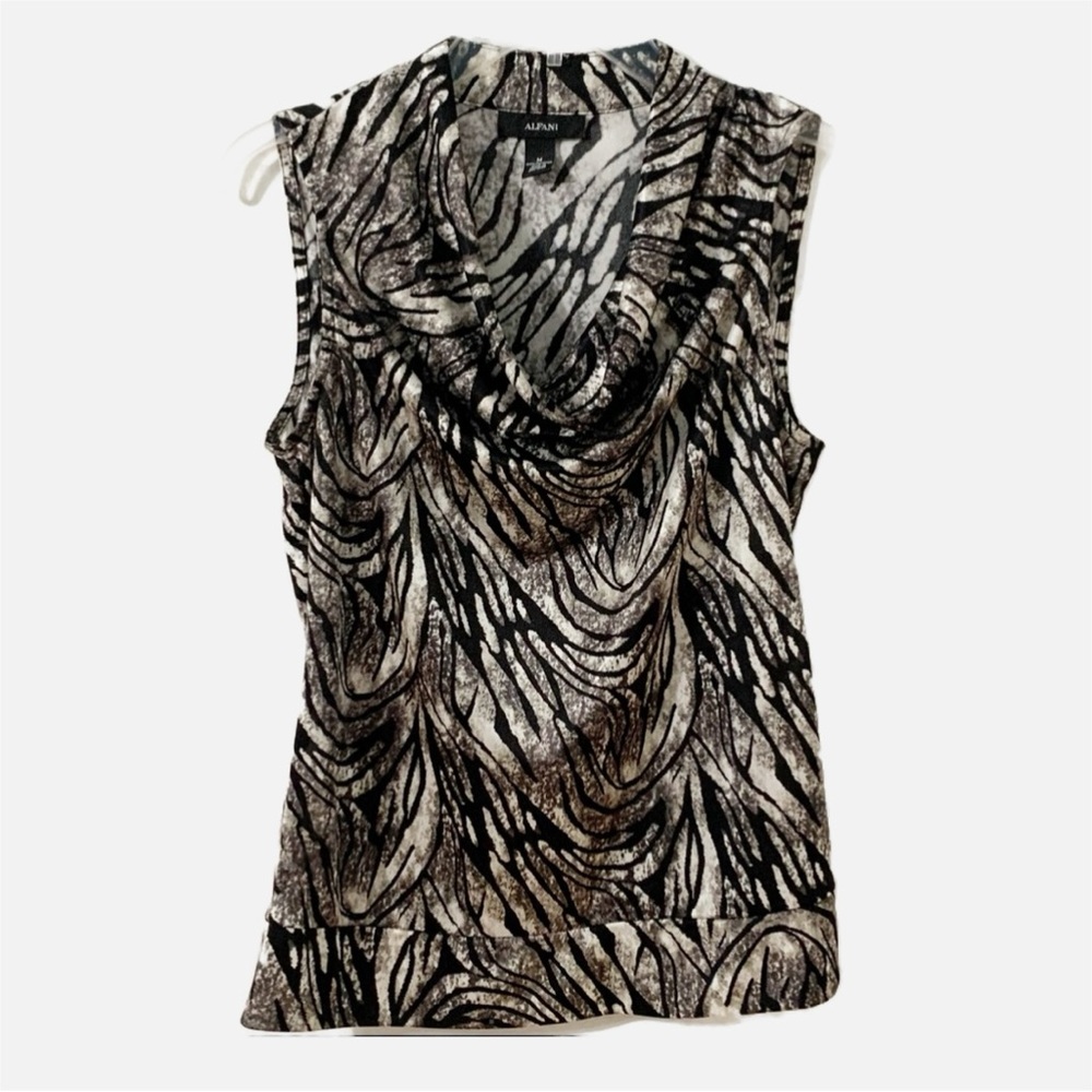 Alfani Animal Print Sleeveless Cowl Neck Blouse Banded Hemline Career Office